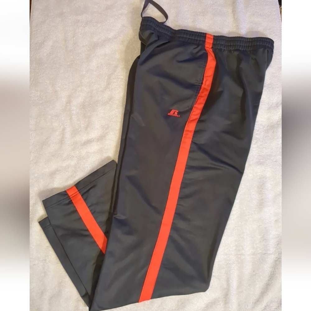 Russell Athletic Mens Sz XL Sweatpants Gray & Orange Elastic Drawstring Waist